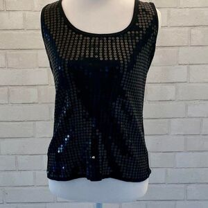 VNTG Black cotton crew neck tank with sequin fron S EUC